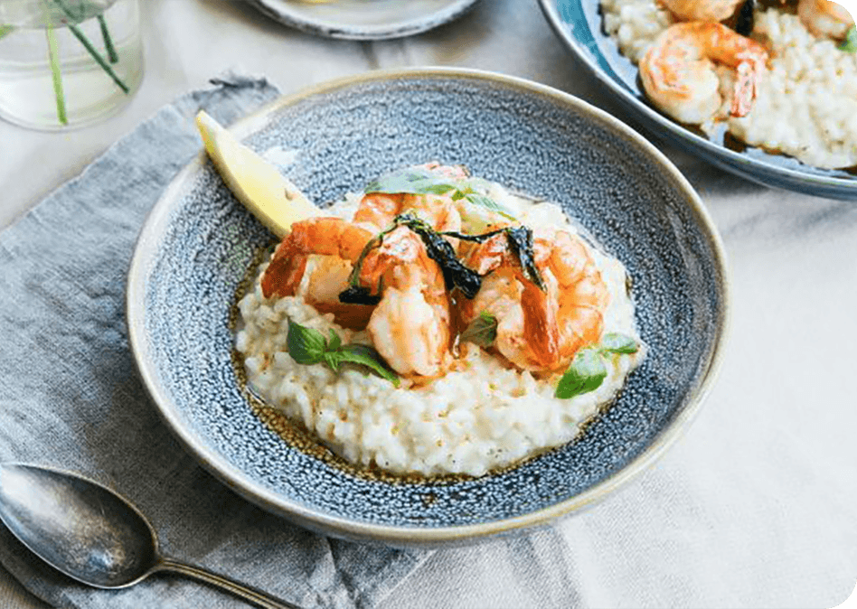 Scampi risotto met basilicum