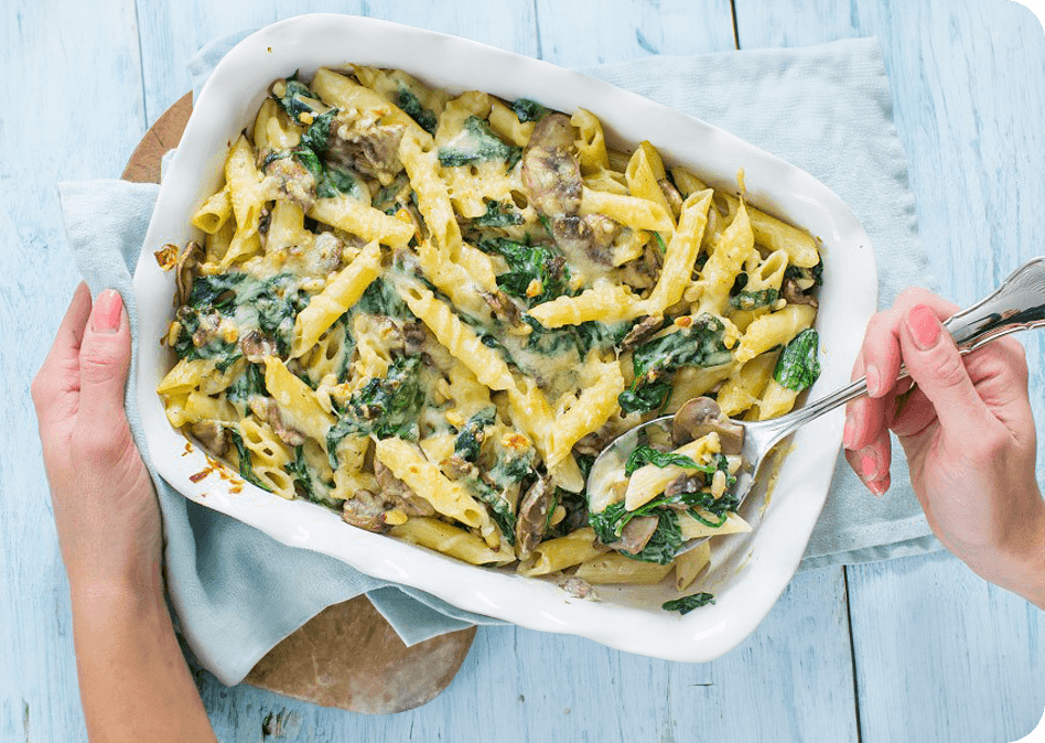 Vegetarische pasta ovenschotel met romige gorgonzolasaus