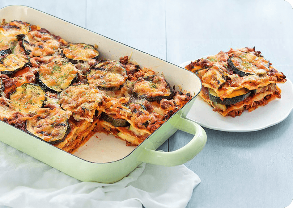 Courgette lasagne met kruidige gehaktsaus