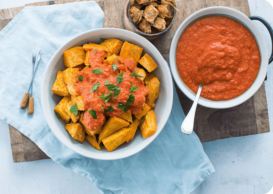 Zoete aardappel patatas bravas