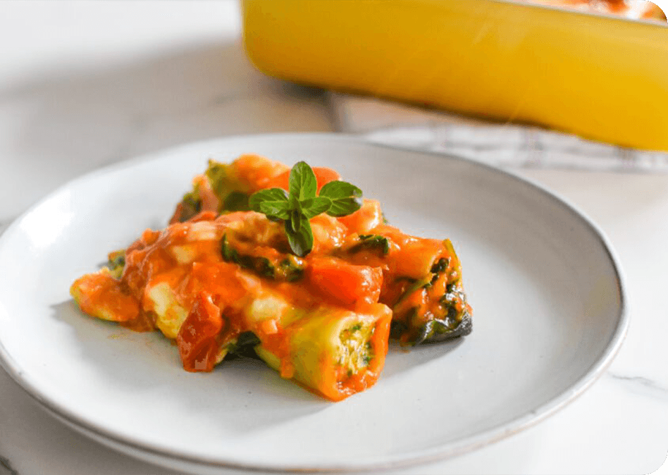 Feta en spinazie gevulde cannelloni