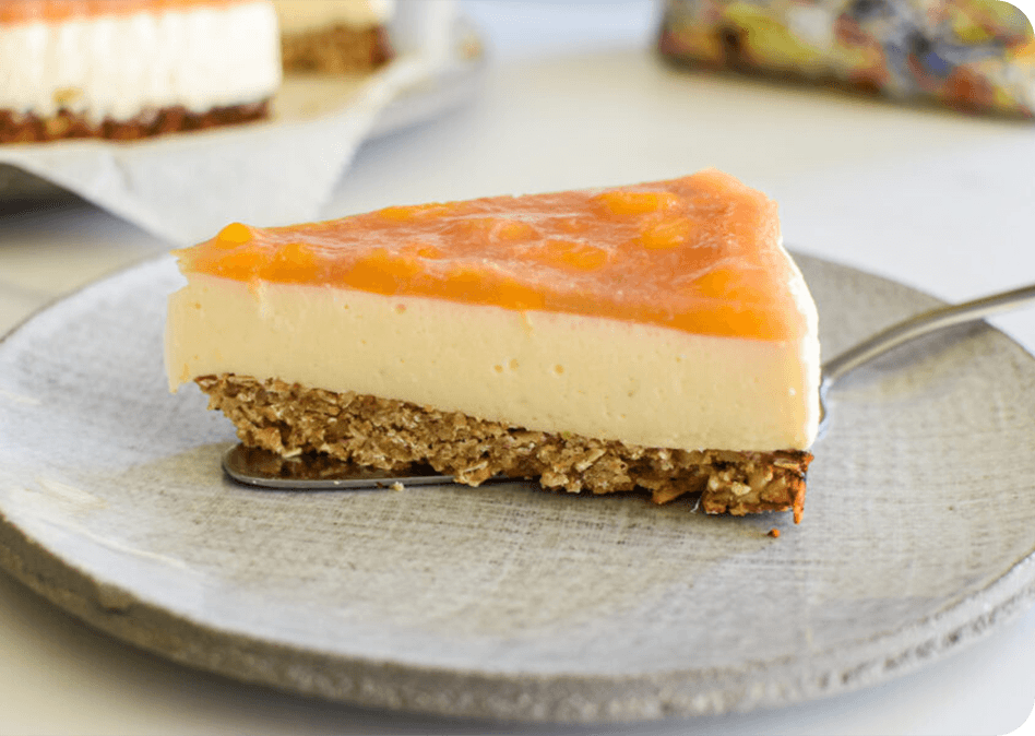 Frisse cheesecake met rabarber en mango