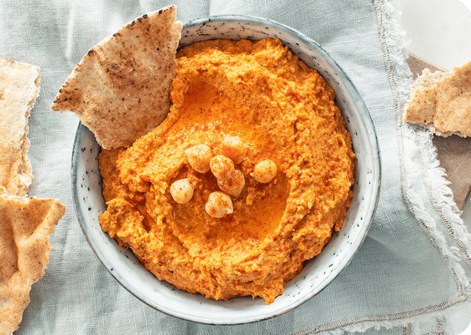 Hummus dip met geroosterde paprika