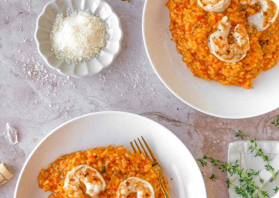 Paprikarisotto met pittige scampi