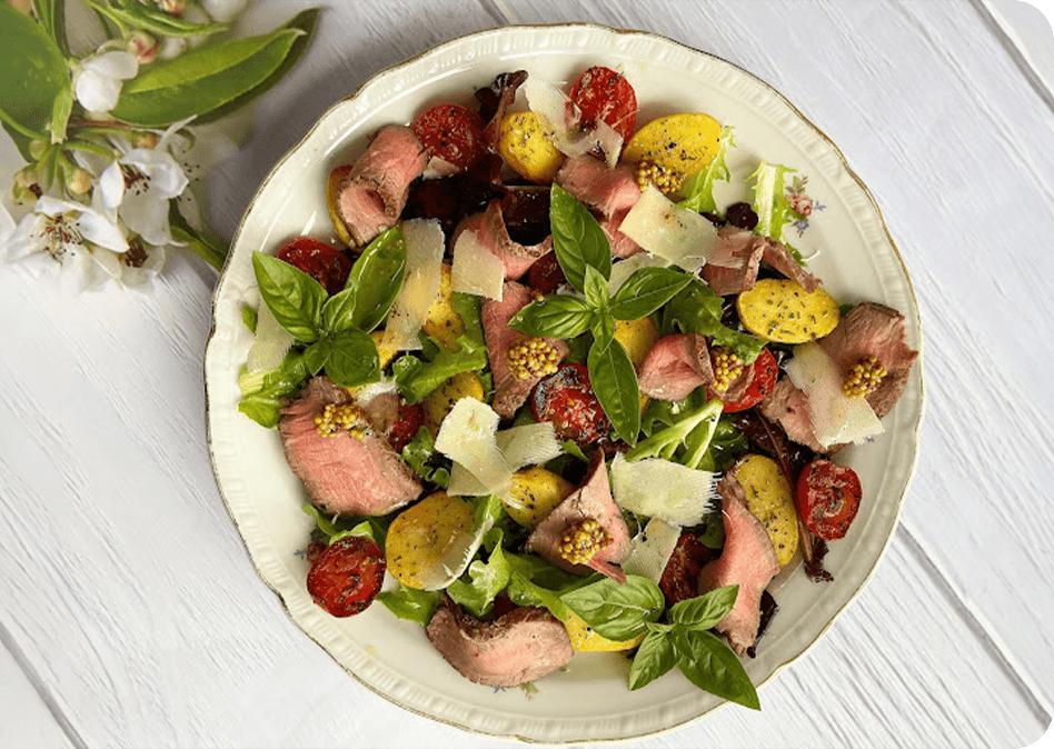 Tagliata van rund met rozemarijn en mosterdkaviaar